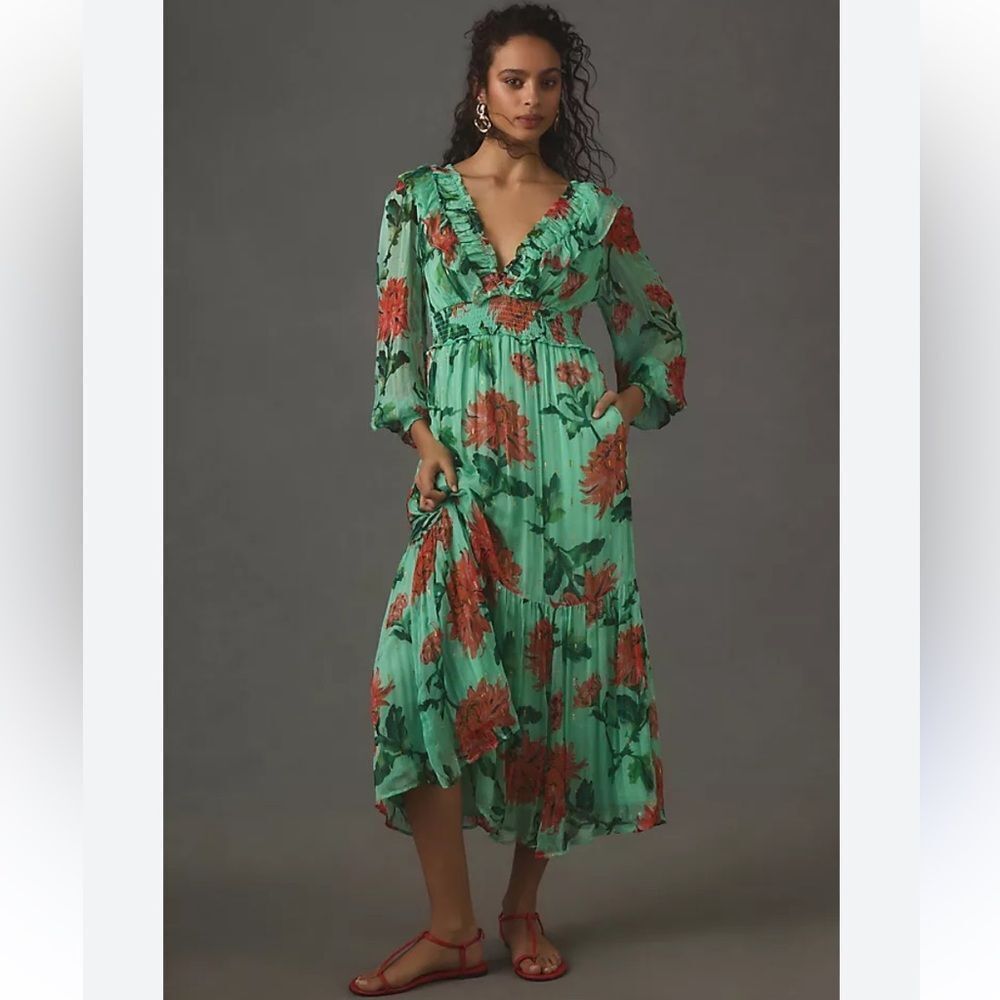 Anthropologie The Odetta Ruffled V-Neck Dress